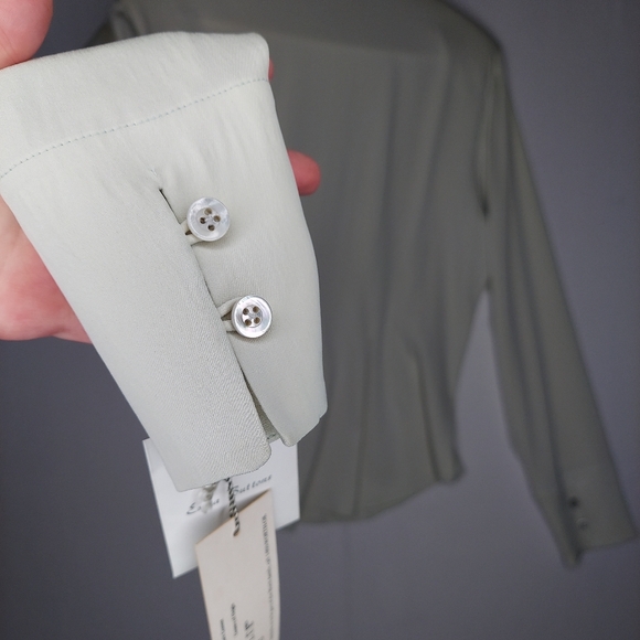 Worth Silk Button‎ Shirt 10 Pearl Button Stretch Long Sleeve Blouse Chambray M - Picture 3 of 8